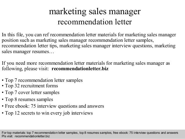 Marketing sales manager recommendation letter