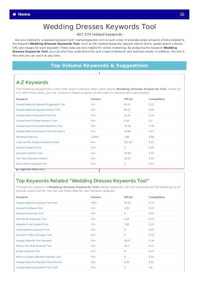 Wedding Dresses Keywords Tool Marketingseeker Com