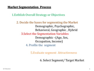 5
© Palmatier
Market Segmentation Process
1.Estblish Overall Strategy or Objectives
2. Decide the bases for segmenting the...