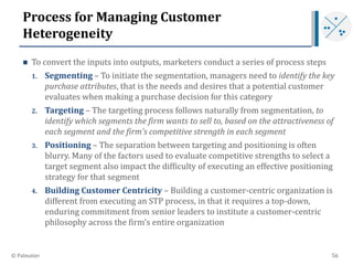 Process for Managing Customer
Heterogeneity
 To convert the inputs into outputs, marketers conduct a series of process st...