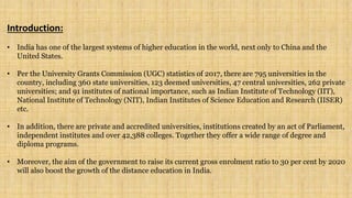 Introduction:
• India has one of the largest systems of higher education in the world, next only to China and the
United S...