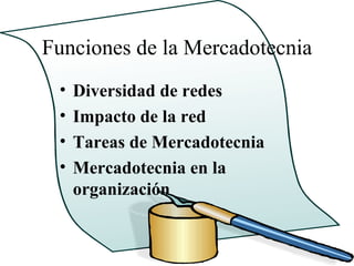 Funciones de la Mercadotecnia
 •   Diversidad de redes
 •   Impacto de la red
 •   Tareas de Mercadotecnia
 •   Mercadotecnia en la
     organización
 