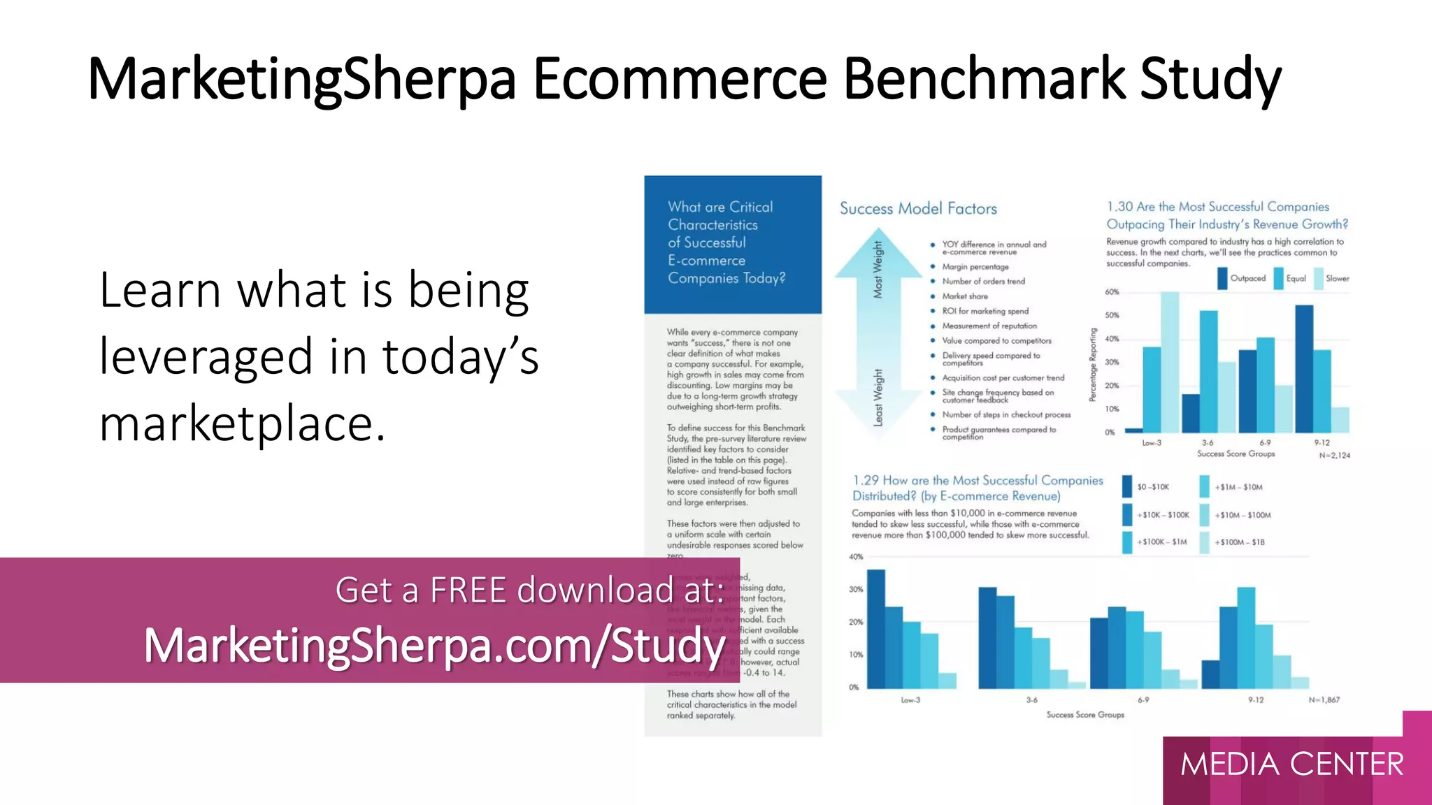 MEDIA CENTER
MarketingSherpa Ecommerce Benchmark Study
Learn what is being
leveraged in today’s
marketplace.
Get a FREE download at:
MarketingSherpa.com/Study
 