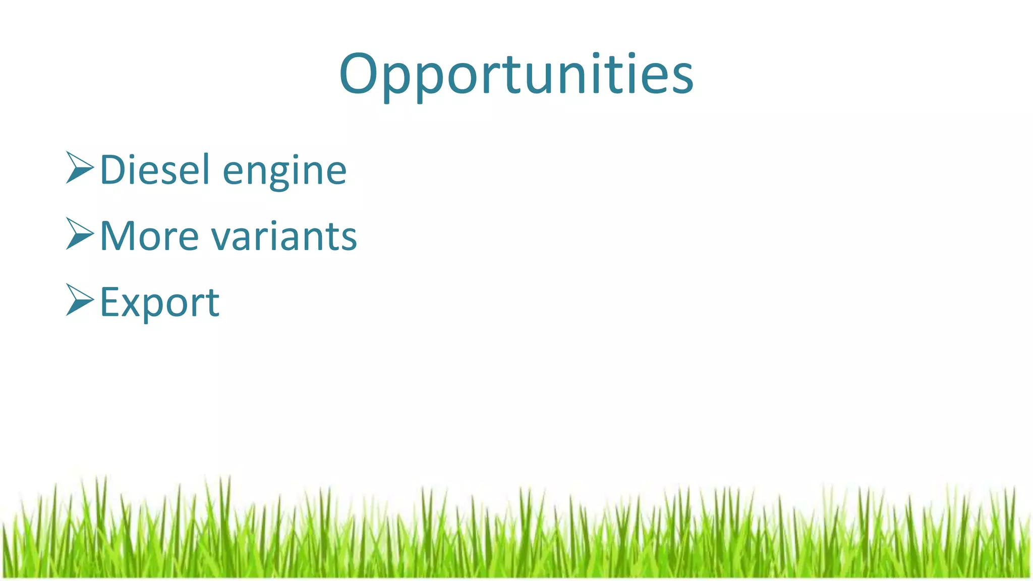 Opportunities
Diesel engine
More variants
Export
 