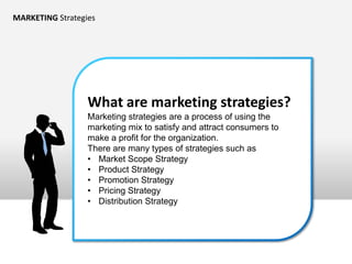 MARKETING Strategies




                  What are marketing strategies?
                  Marketing strategies are a pro...