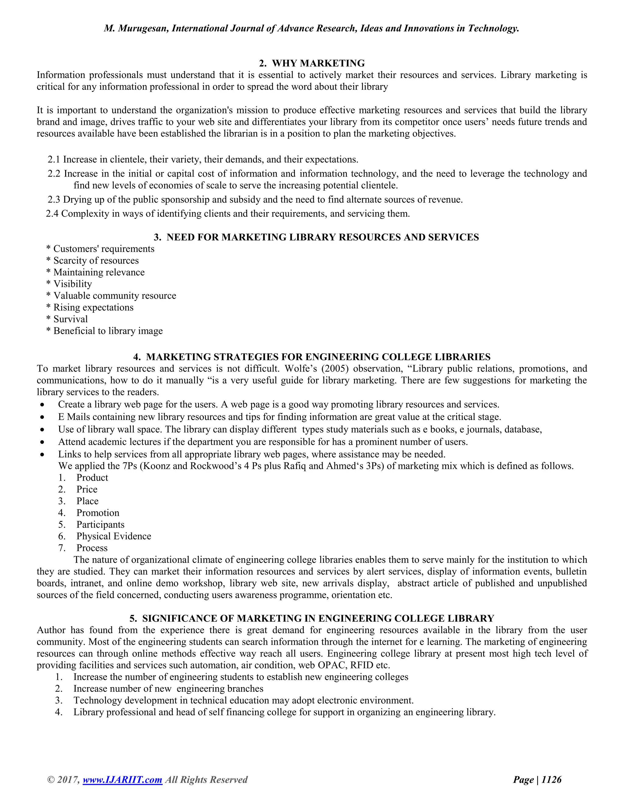 Marketing strategies for library resources and services to the