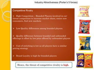   Potato Chips and Potato based items account for 85 percent of the total snacks segment.