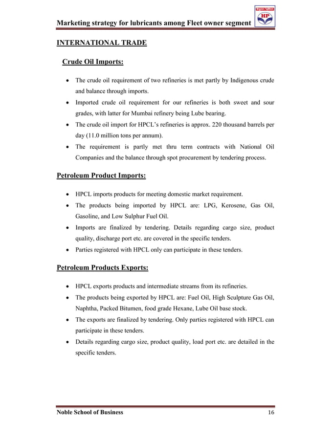 Marketing strategy for lubricants among fleet owner segment