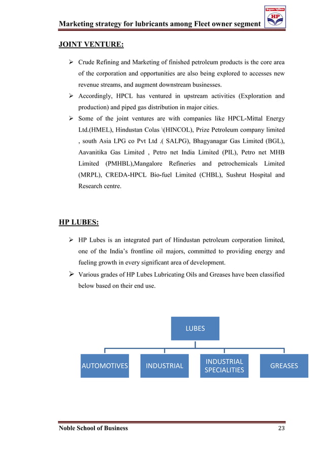 Marketing strategy for lubricants among fleet owner segment
