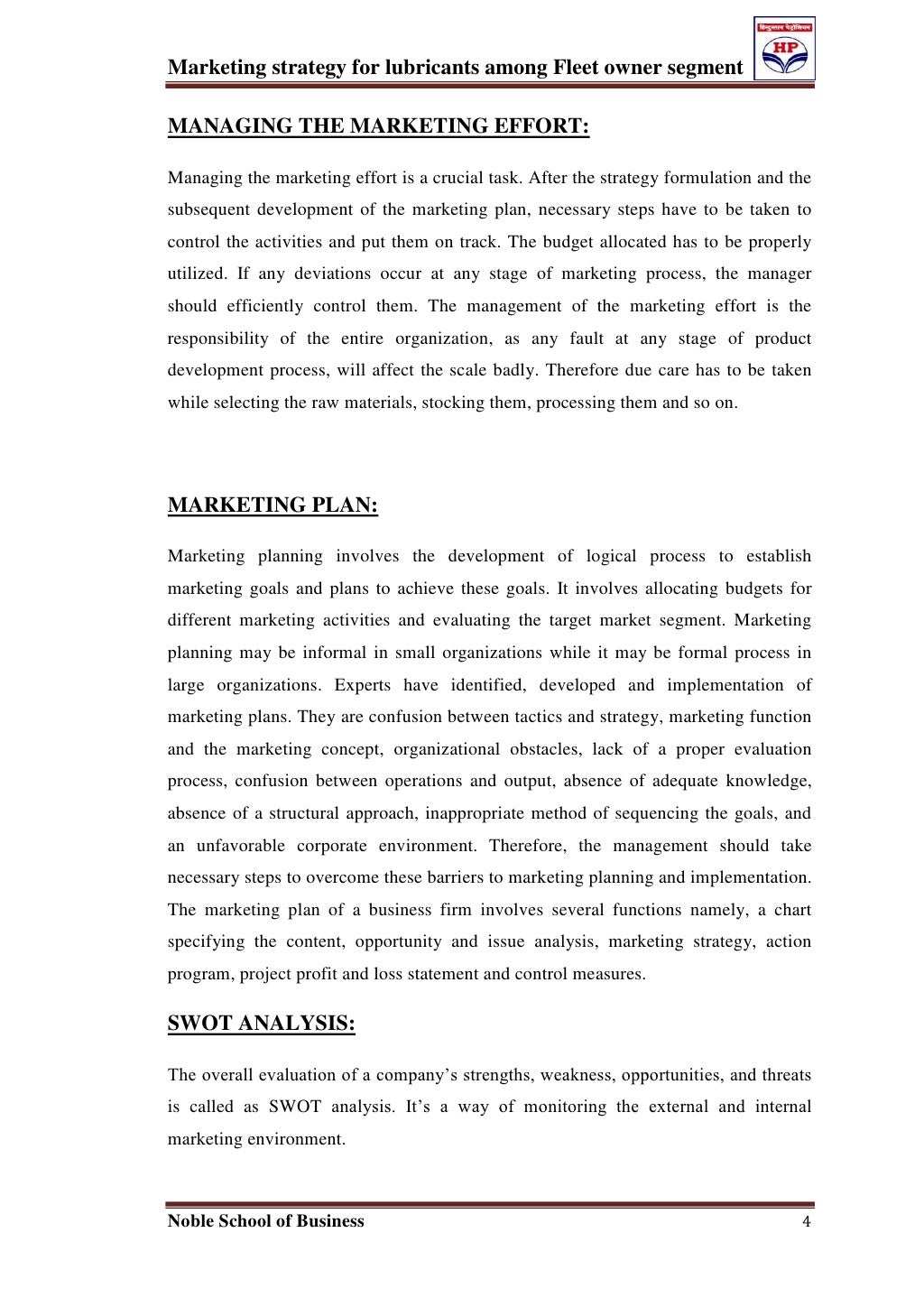 Marketing strategy for lubricants among fleet owner segment