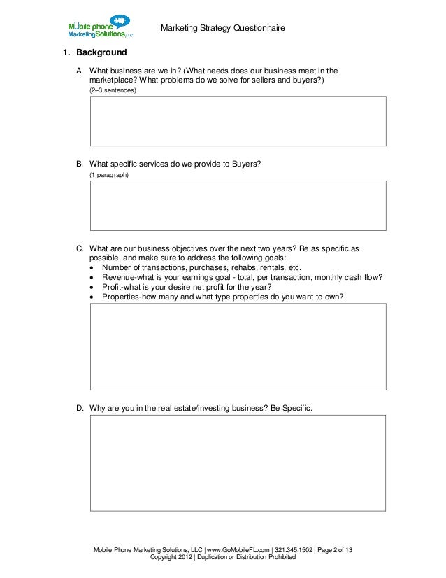 business consulting questionnaire