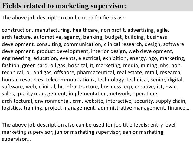 marketing supervisor job description