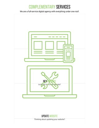 ComplementaryServices
We are a full-service digital agency with everything under one roof.
NewWebsite
Is it time for a new website?
Update Website
Thinking about updating your website?
 