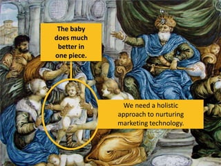 The baby
does much
better in
one piece.

We need a holistic
approach to nurturing
marketing technology.

 