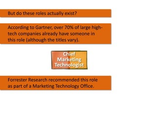 But do these roles actually exist?
According to Gartner, over 70% of large hightech companies already have someone in
this...