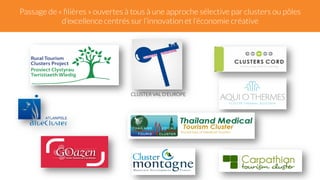 Passage de « filières » ouvertes à tous à une approche sélective par clusters ou pôles 
d’excellence centrés sur l’innovation et l’économie créative 
CLUSTER VAL D’EUROPE 
 