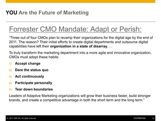 YOU Are the Future of Marketing


  Forrester CMO Mandate: Adapt or Perish:
  “Three out of four CMOs plan to revamp their...