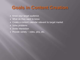 Creating content</li></li></ul><li>Definition of Keyword:<br />Keywords are words or phrases that describe content. They c...