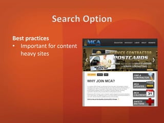 Best practices 
• Important for content 
heavy sites 
 