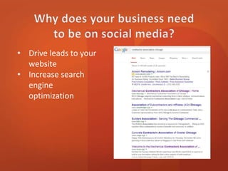 • Drive leads to your 
website 
• Increase search 
engine 
optimization 
 