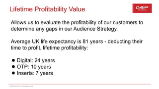 BRIGHTON SEO | SEPTEMBER 2019
Lifetime Profitability Value
Allows us to evaluate the profitability of our customers to
det...