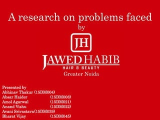 A research on problems faced
by
Greater Noida
Presented by
Abhinav Thakur (15DM004)
Absar Haider (15DM008)
Amol Agarwal (15DM021)
Anand Vishu (15DM022)
Avani Srivastava(15DM039)
Bharat Vijay (15DM045)
 