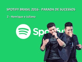 SPOTIFY BRASIL 2016 - PARADA DE SUCESSOSSPOTIFY BRASIL 2016 - PARADA DE SUCESSOS
2 - Henrique e Juliano2 - Henrique e Juliano
 