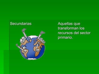 Secundarias  Aquellas que transforman los recursos del sector primario.  
