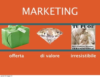 MARKETING
irresistibileofferta di valore
giovedì 23 maggio 13
 