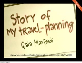 Turista
h0p://www.youtube.com/watch?feature=player_embedded&v=GOgPNvYlC5M
giovedì 23 maggio 13
 