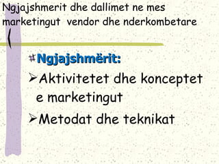 Ngjajshmerit dhe dallimet ne mes marketingut  vendor dhe nderkombetare N gjajshm ë rit : Aktivitetet dhe konceptet e marketingut Metodat dhe teknikat 