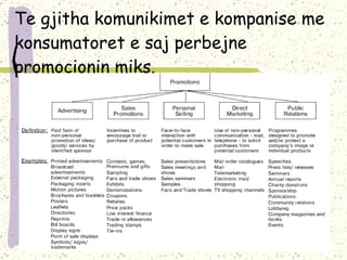 Te gjitha komunikimet e kompanise me konsumatoret e saj perbejne promocionin miks.  