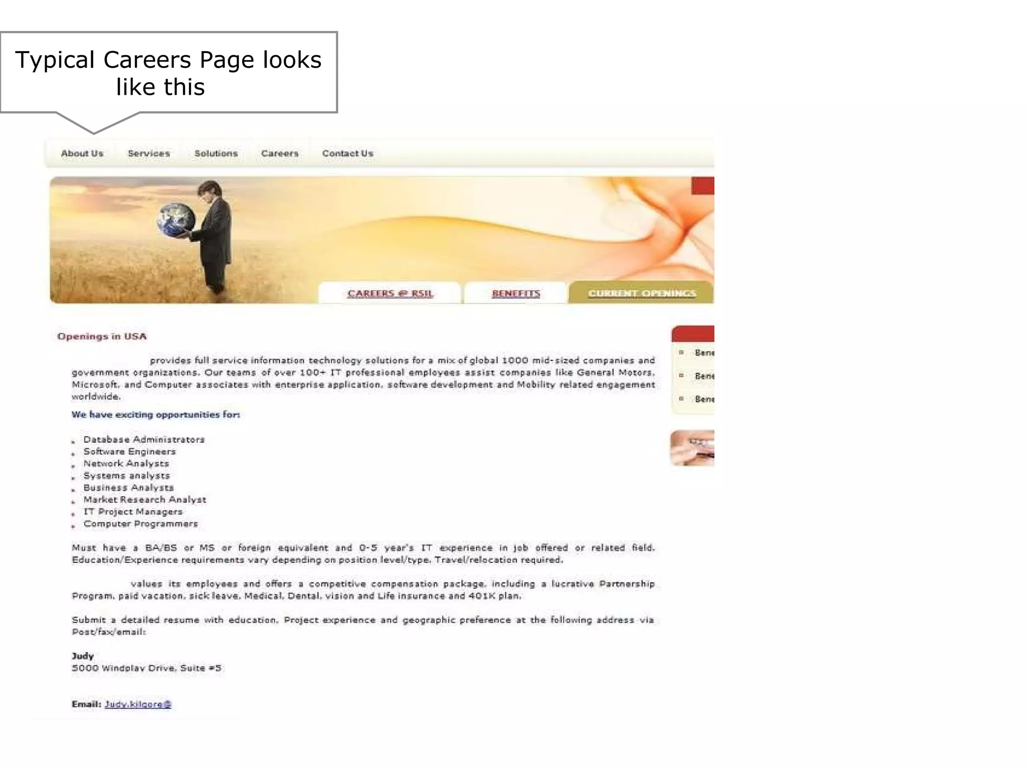 Typical Careers Page looks like this  