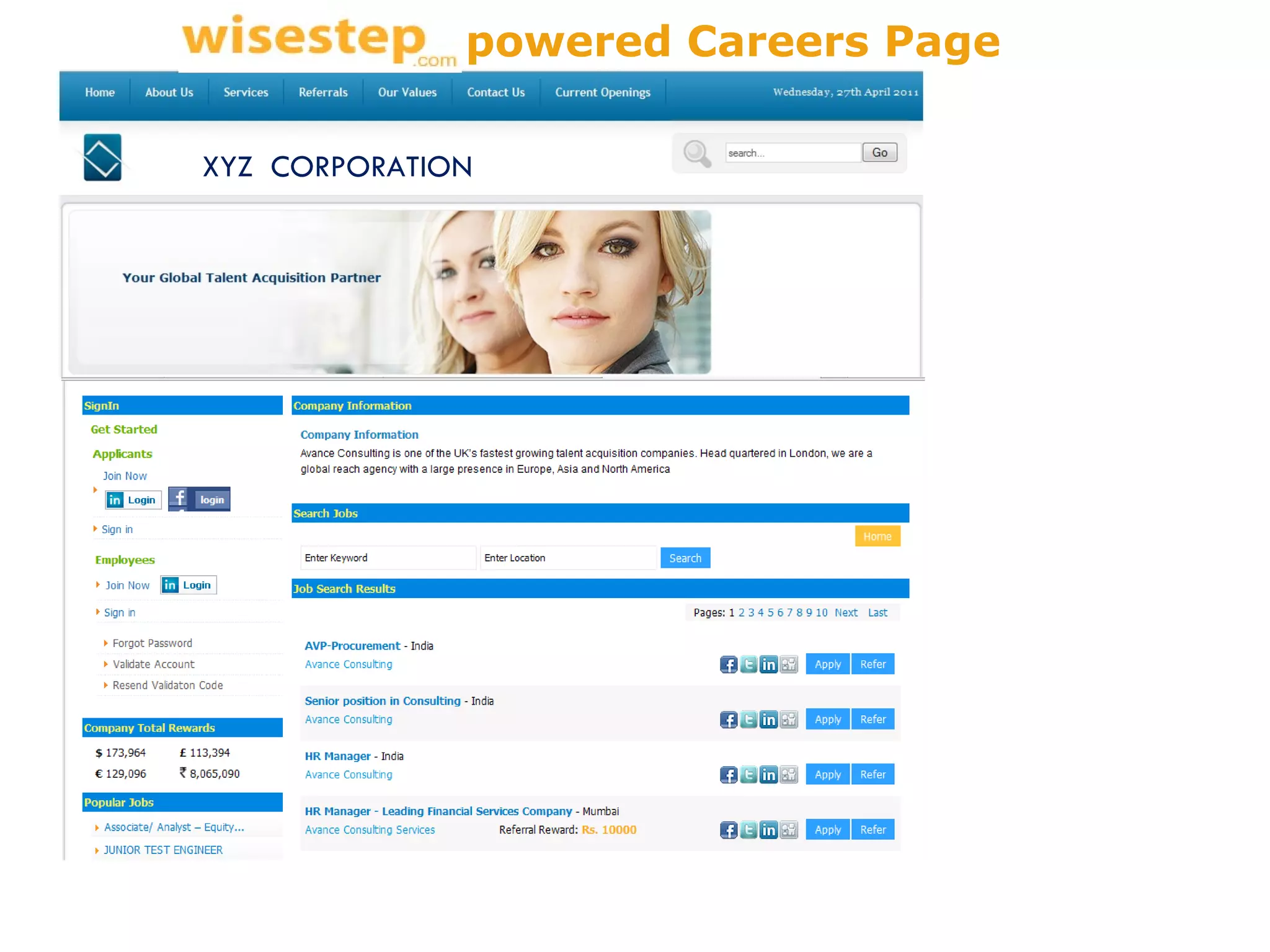 XYZ  CORPORATION powered Careers Page 