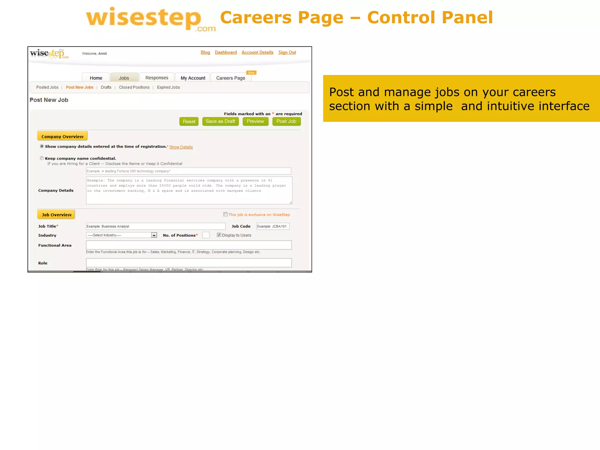 Post and manage jobs on your careers section with a simple  and intuitive interface Careers Page – Control Panel 