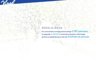 BOCA-A-BOCA
Em uma semana conseguiríamos atingir 2.187      pessoas,
na segunda 14.348.907, e na terceira semana a informação
já teria se espalhado para mais de 10   bilhões de pessoas.
 