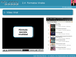 El más popular… Juan Sánchez Bonet – Un saludo a los Apasionados del marketing 1- Vídeo Viral 2.4  Formatos Virales Fórmula secreta viralidad 
