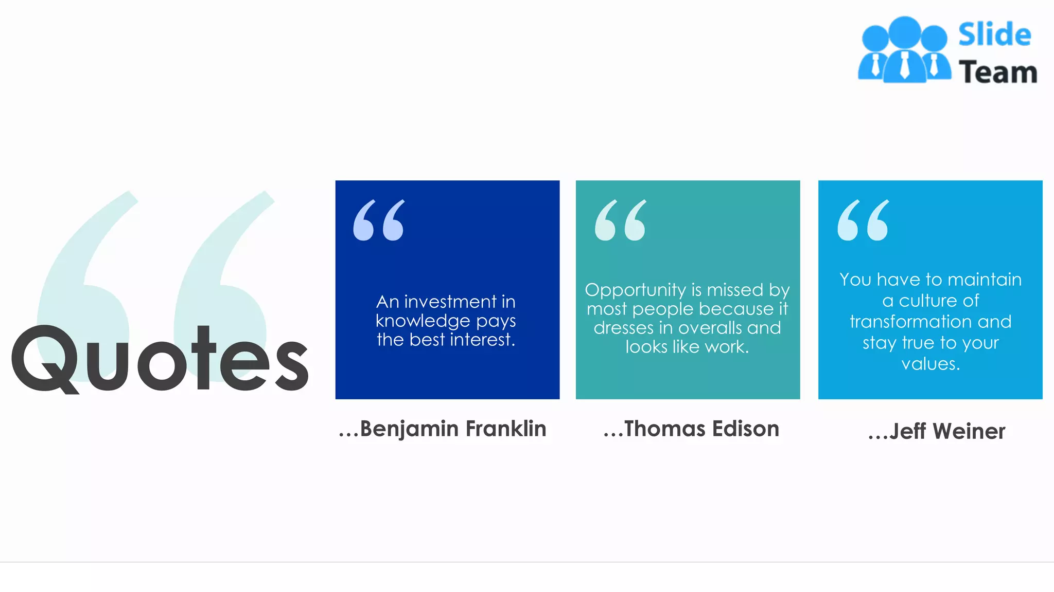…Benjamin Franklin
An investment in
knowledge pays
the best interest.
Opportunity is missed by
most people because it
dresses in overalls and
looks like work.
You have to maintain
a culture of
transformation and
stay true to your
values.
…Thomas Edison …Jeff Weiner
Quotes
23
 