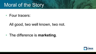 Moral of the Story
• Four tracers:
All good, two well known, two not.
• The difference is marketing.
 