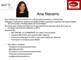Soy asesora de comunicación on y off line para empresas e instituciones
Delegada Territorial en Valencia de AERCO-PSM, aso...