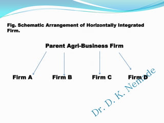 Fig. Schematic Arrangement of Horizontally Integrated
Firm.
Parent Agri-Business Firm
Firm A Firm B Firm C Firm D
 