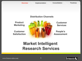 TimelinesConsolidationImplementationOverview
www.lemon-sales.com 6
Market Intelligent
Research Services
Product
Marketing
...