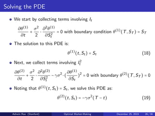 Stochastic Control/Reinforcement Learning for Optimal Market Making | PDF