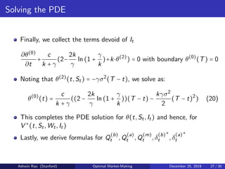 Stochastic Control/Reinforcement Learning for Optimal Market Making | PDF