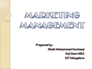 Prepared by-Prepared by-
Sheik Mohammed NowheedSheik Mohammed Nowheed
IInd Sem MBAIInd Sem MBA
SIT MangaloreSIT Mangalore
 