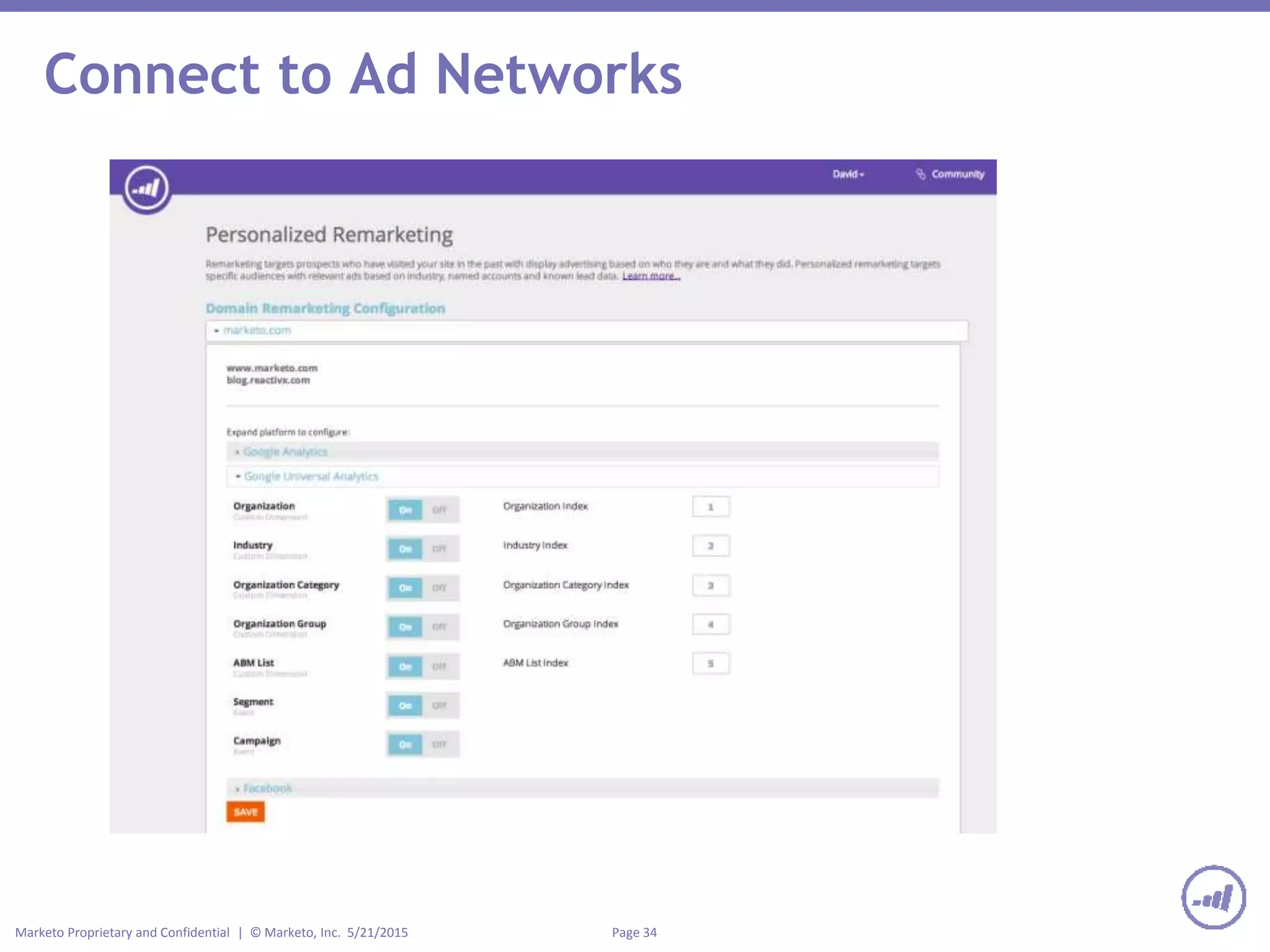 Page 34Marketo Proprietary and Confidential | © Marketo, Inc. 5/21/2015
Connect to Ad Networks
 