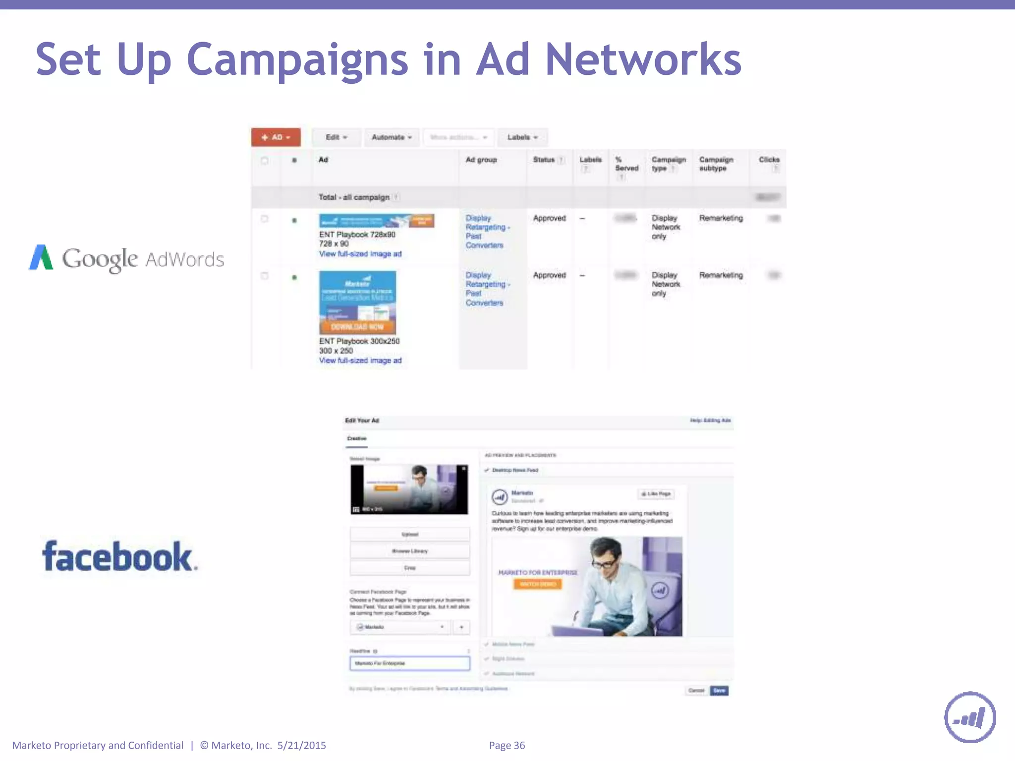 Page 36Marketo Proprietary and Confidential | © Marketo, Inc. 5/21/2015
Set Up Campaigns in Ad Networks
 