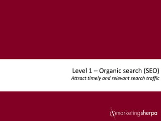 Level 1 – Organic search (SEO)
Attract timely and relevant search traffic
 