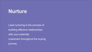 Page 6Marketo Proprietary and Confidential | © Marketo, Inc. 4/18/2019
Nurture
Lead nurturing is the process of
building effective relationships
with your potential
customers throughout the buying
journey
 