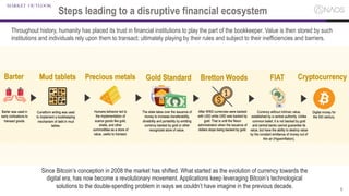 8
Steps leading to a disruptive financial ecosystem
MARKET OUTLOOK
Throughout history, humanity has placed its trust in fi...